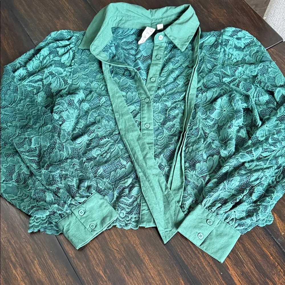 Dolan Emerald Green Lace Blouse - Picture 3 of 9